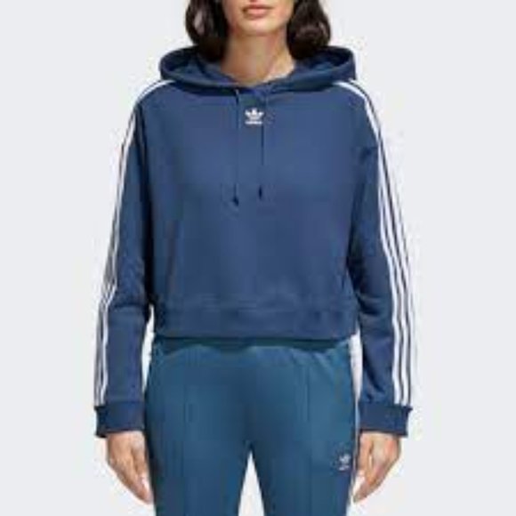 Women's Adidas Originals Cropped Hoodie Sweatshirt, Denim Blue, Size M - Picture 10 of 12